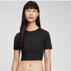 🆕 GAP Women’s Cropped Swim Short Sleeve Rash Guard Rashguard Black Large 12/14
